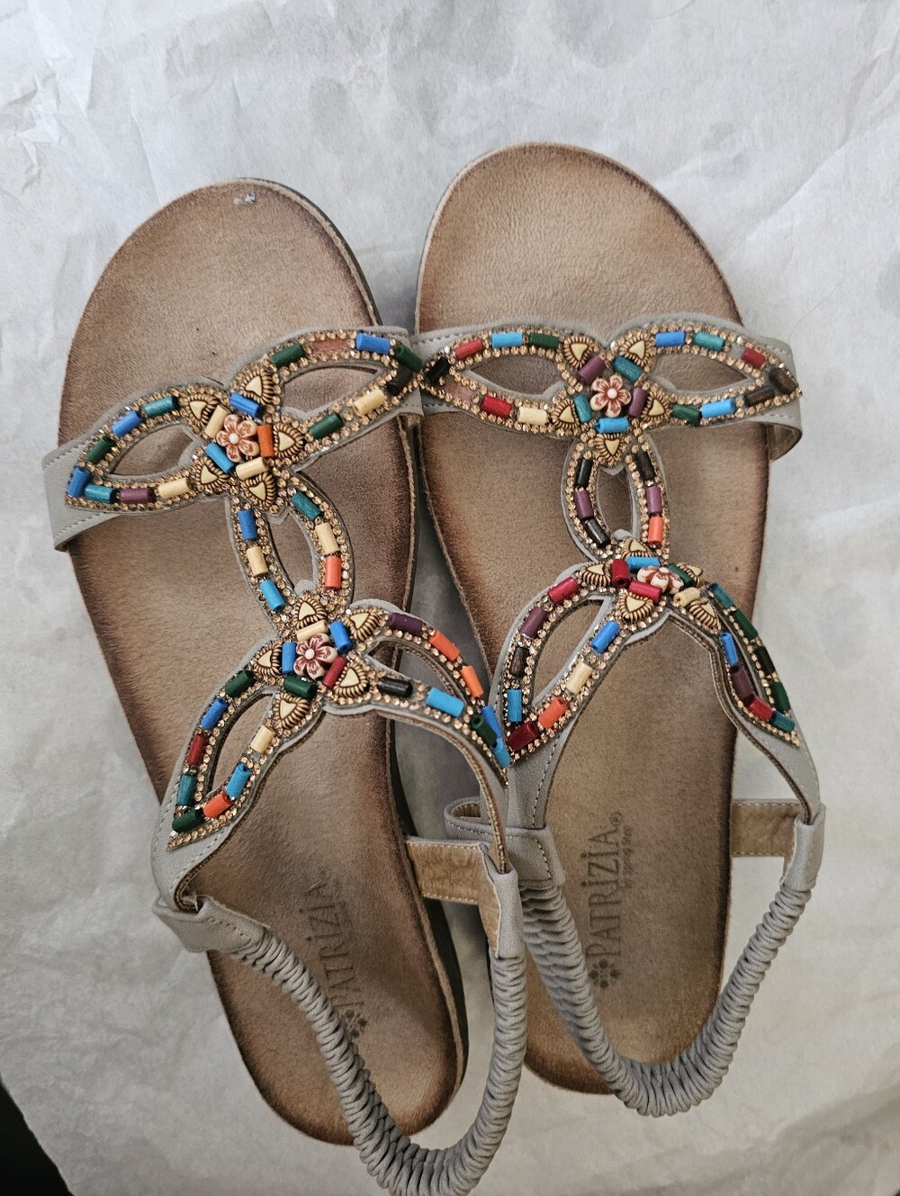 Patrizia by Spring Step Volcanic Sandals Womens Size 8 Grey Beaded Comfort Wedge